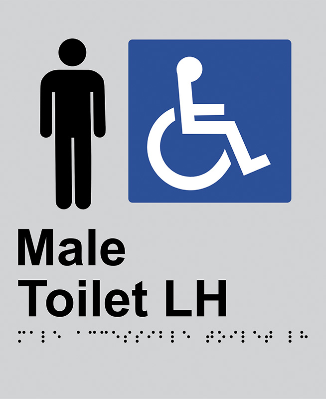 Braille Sign - Male Access Toilet LH, Anodised Aluminium, 220 x 180mm