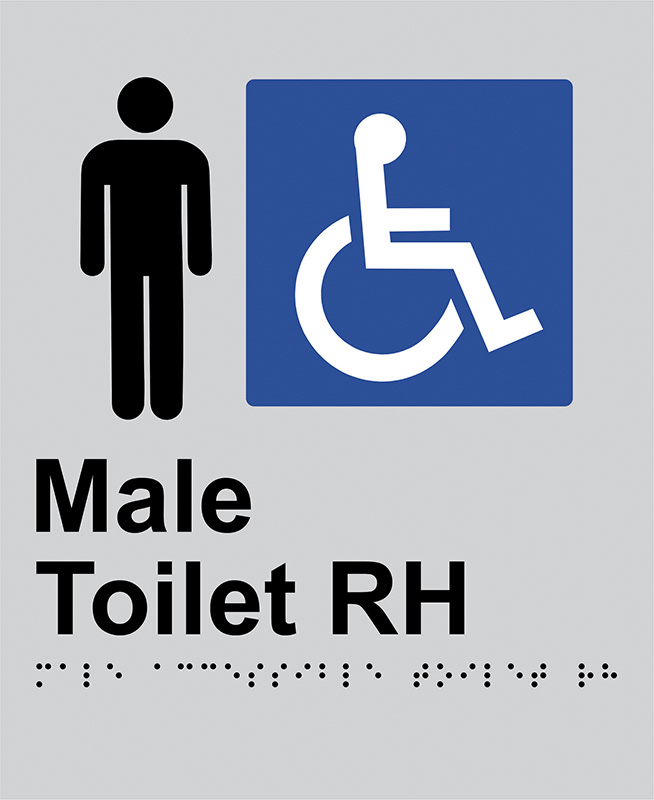 Braille Sign - Male Access Toilet RH, Anodised Aluminium, 220 x 180mm