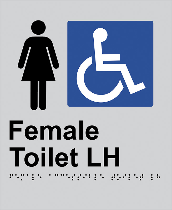 Braille Sign - Female Access Toilet LH, Anodised Aluminium, 220 x 180mm