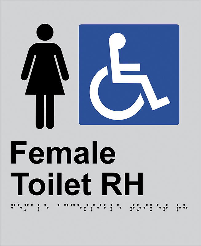 Braille Sign - Female Access Toilet RH, Anodised Aluminium, 220 x 180mm