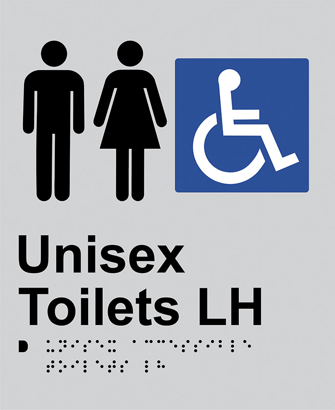 Braille Sign - Unisex Access Toilet LH, Anodised Aluminium, 220 x 180 mm