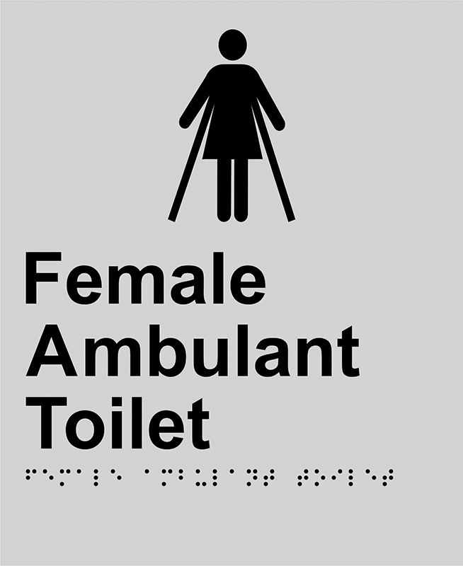 Braille Sign - Female Ambulant Toilet, Anodised Aluminium, 220 x 180 mm