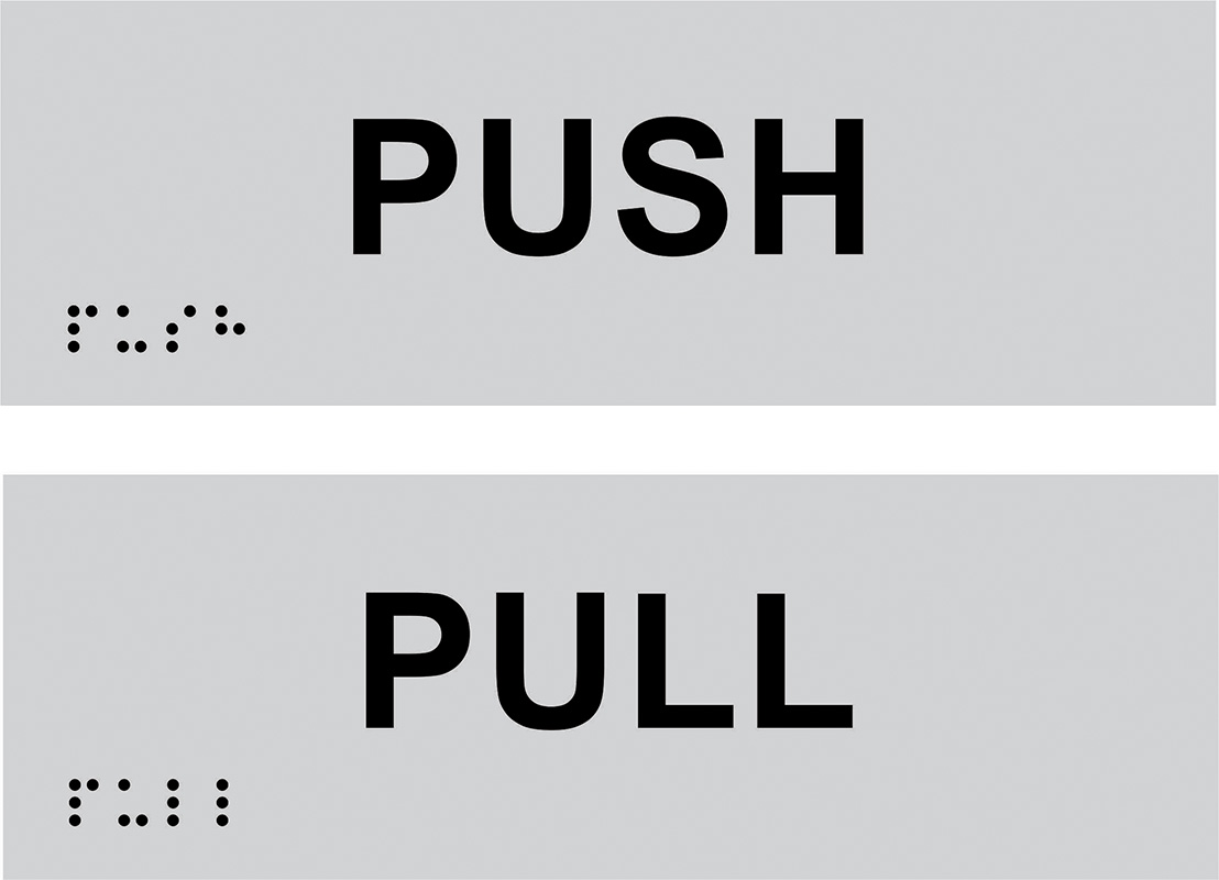 Braille Sign - Push/Pull Sets (Horizontal), Anodised Aluminium, 60 x 180mm