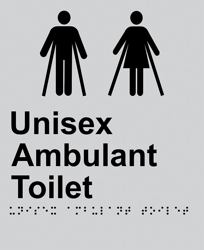 Braille Sign - Unisex Ambulant Toilet, Anodised Aluminium, 220 x 180mm