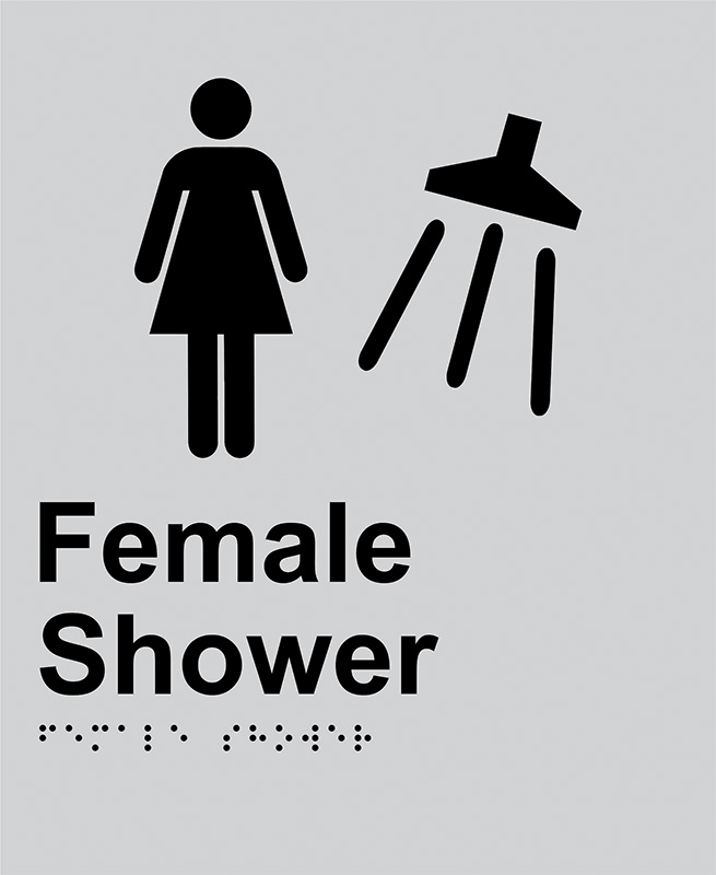 Braille Sign - Female Shower, Anodised Aluminium, 220 x 180mm