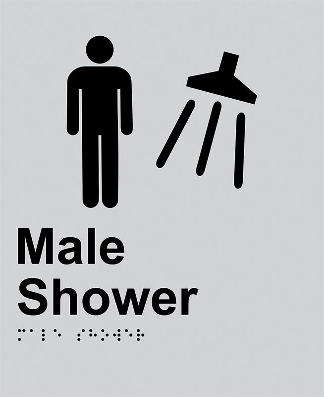 Braille Sign - Male Shower, Anodised Aluminium, 220 x 180mm