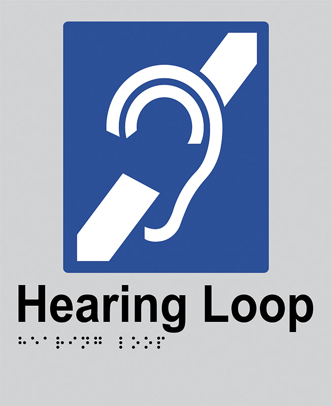 Braille Sign - Hearing Loop, Anodised Aluminium, 220 x 180 mm