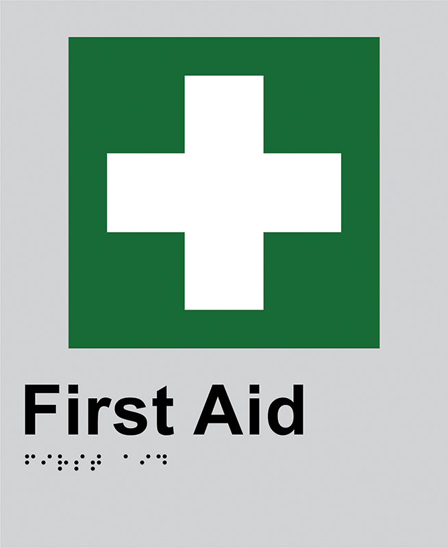 Braille Sign - First Aid, Anodised Aluminium, 220 x 180mm