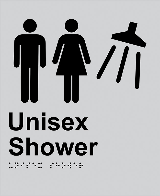 Braille Sign - Unisex Shower, Anodised Aluminium, 220 x 180mm