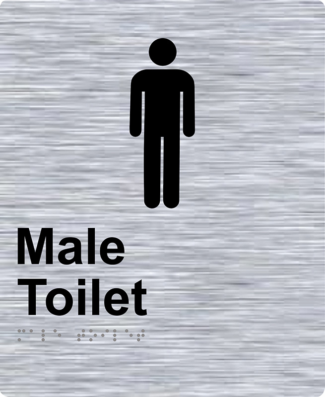 Braille Sign - Male Toilet, Stainless Steel, 220 x 180 mm