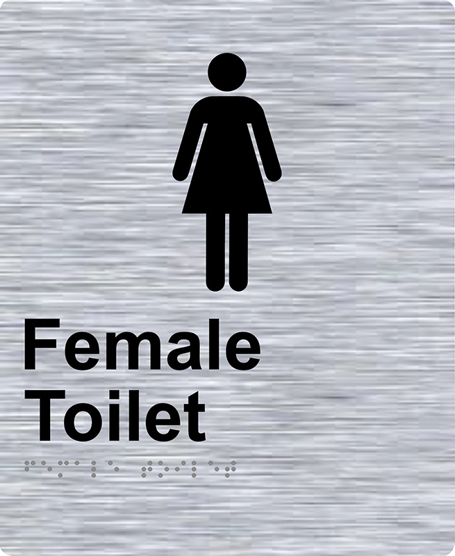 Braille Sign - Female Toilet, Stainless Steel, 220 x 180 mm