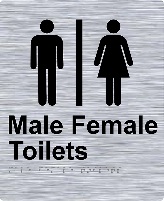 Braille Sign - Male Female Toilet, Stainless Steel, 220 x 180mm