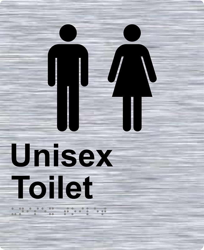 Braille Sign - Unisex Toilet, Stainless Steel, 220 x 180 mm