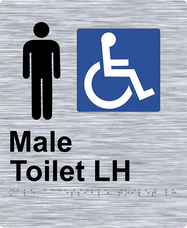 Braille Sign - Male Access Toilet LH, Stainless Steel, 220 x 180mm