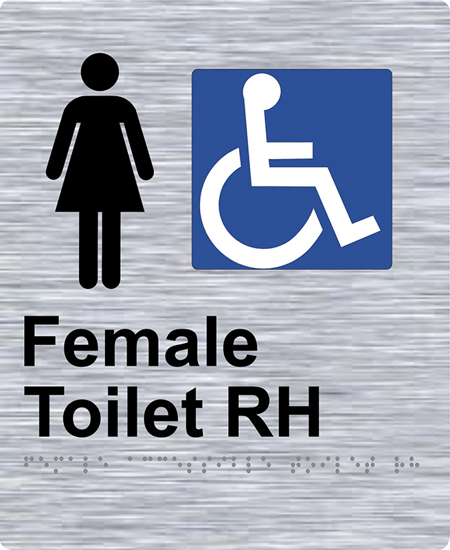 Braille Sign - Female Access Toilet RH, Stainless Steel, 220 x 180mm