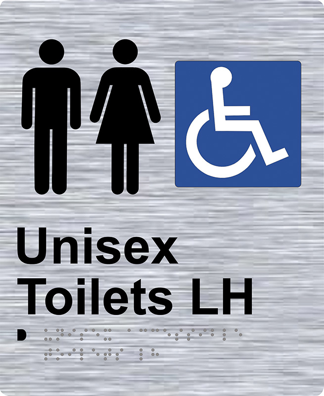 Braille Sign - Unisex Access Toilet LH, Stainless Steel, 220 x 180 mm