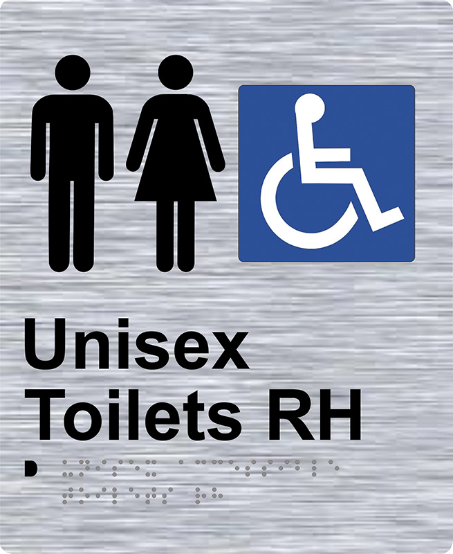 Braille Sign - Unisex Access Toilet RH, Stainless Steel, 220 x 180 mm