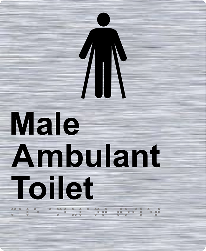 Braille Sign - Male Ambulant Toilet, Stainless Steel, 220 x 180 mm