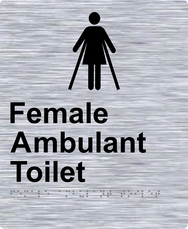 Braille Sign - Female Ambulant Toilet, Stainless Steel, 220 x 180 mm