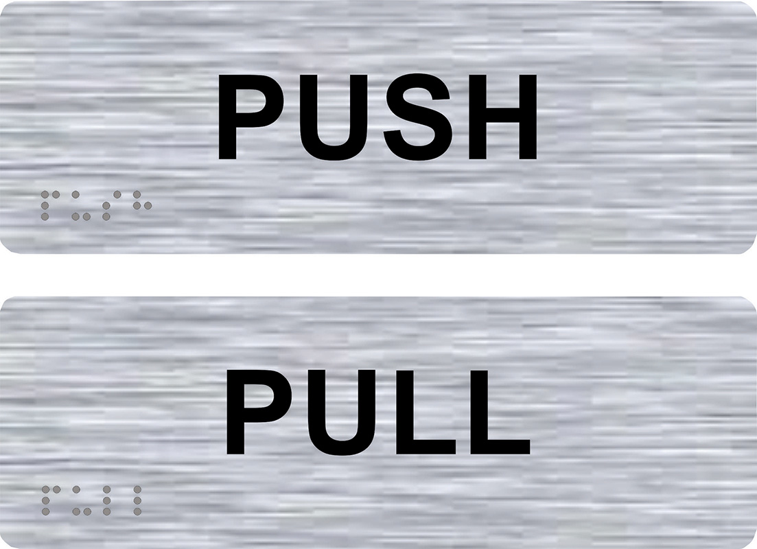 Braille Sign - Push/Pull Sets (Horizontal), Stainless Steel, 60 x 180mm
