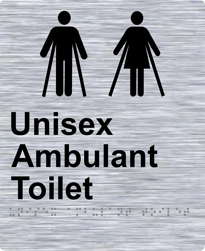 Braille Sign - Unisex Ambulant Toilet, Stainless Steel, 220 x 180 mm