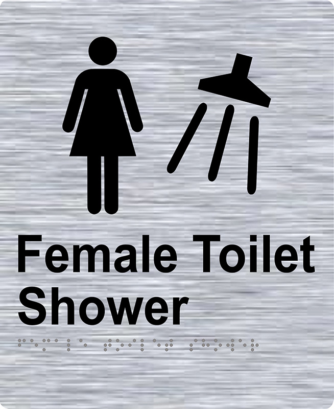 Braille Sign - Female Toilet Shower, Stainless Steel, 220 x 180 mm