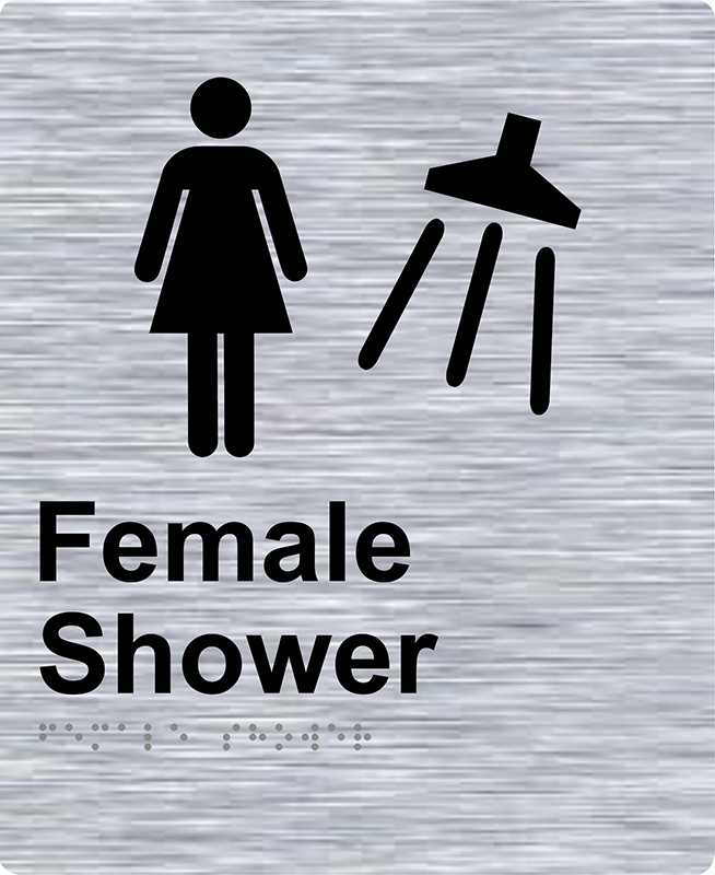 Braille Sign - Female Shower, Stainless Steel, 220 x 180mm