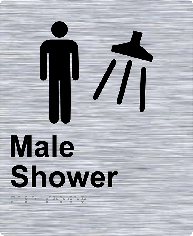 Braille Sign - Male Shower, Stainless Steel, 220 x 180mm