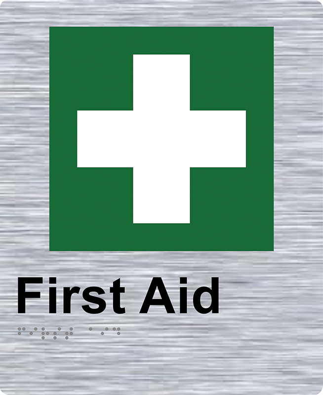 Braille Sign - First Aid, Stainless Steel, 220 x 180mm