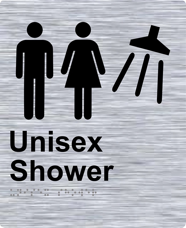 Braille Sign - Unisex Shower, Stainless Steel, 220 x 180mm
