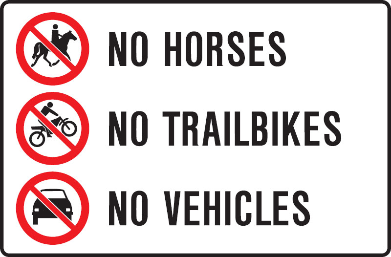 Park & Playground Signs - No Horses No Trailbikes No Vehicles