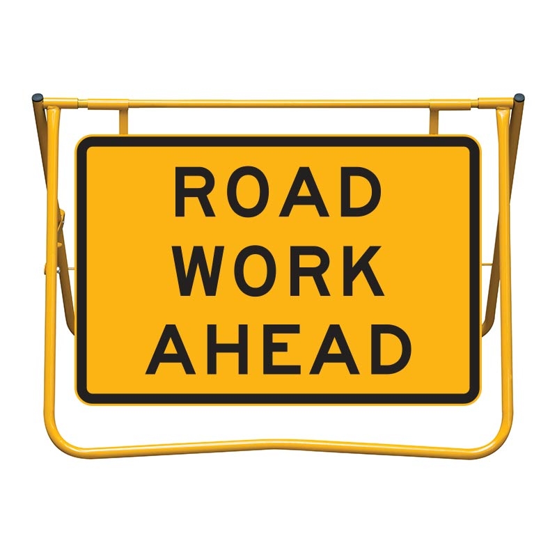 Road Work Ahead Sign and Swing Stand Kit, 900 x 600mm