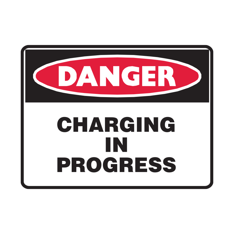 Danger Signs - Charging In Progress, 450mm (W) x 300mm (H), Metal, Class 1 Reflective