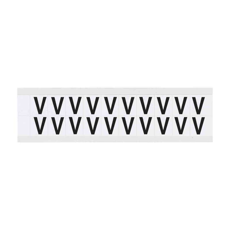 Outdoor Numbers and Letters, "V", 15.875mm Font Size, 16.66mm (W) x 19.05mm (H), Vinyl, Black on White