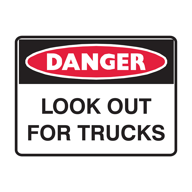 Danger Sign - Look Out For Trucks, 600mm (W) x 450mm (H), Flute