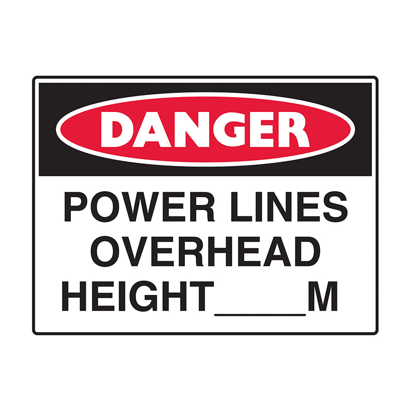 Danger Sign - Power Lines Overhead Height, 600mm (W) x 450mm (H), Flute