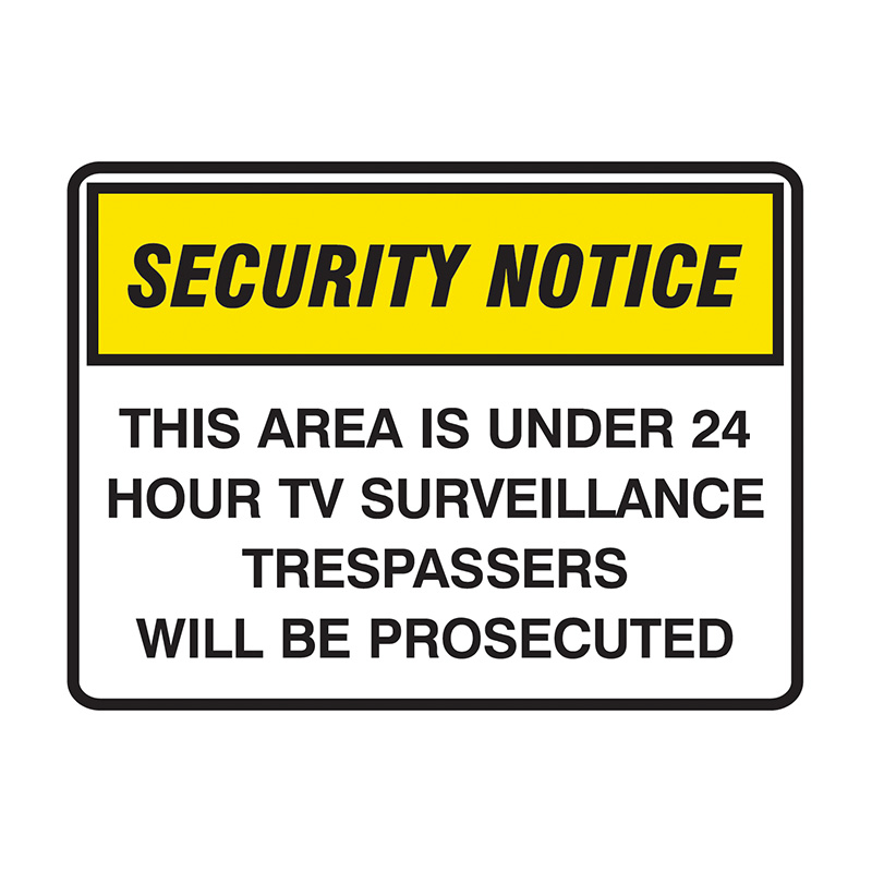 Security Notice Signs - This Area Is Under 24 Hour TV Surveillance Trespassers Will Be Prosecuted, 600mm (W) x 450mm (H), Flute