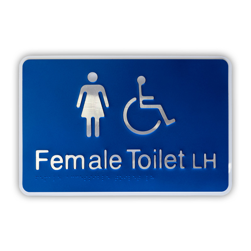 Premium Braille Sign - Female Access Toilet LH, Anodised Aluminium, 190 x 290mm