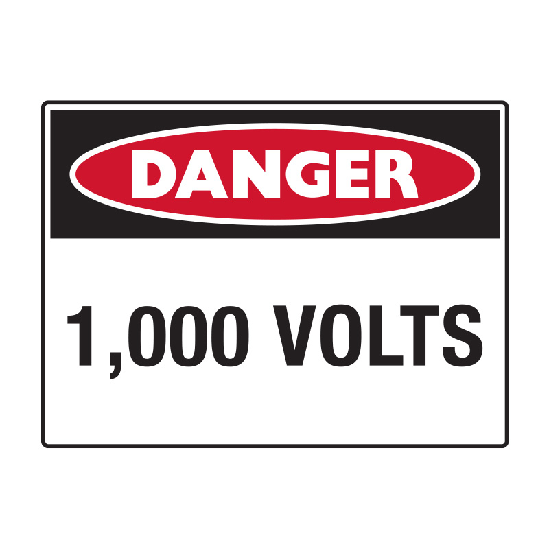 Danger Signs - Danger 1,000 Volts, 600mm (W) x 450mm (H), Metal