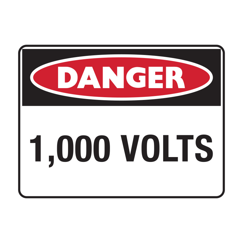 Danger Signs - Danger 1,000 Volts, 300mm (W) x 225mm (H), Metal