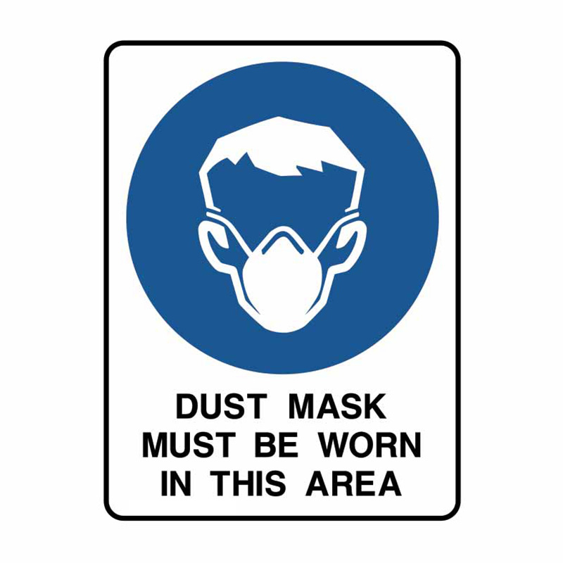 Mandatory Signs - Dust Mask Must Be Worn In This Area, 250mm (W) x 180mm (H), Self Adhesive Vinyl