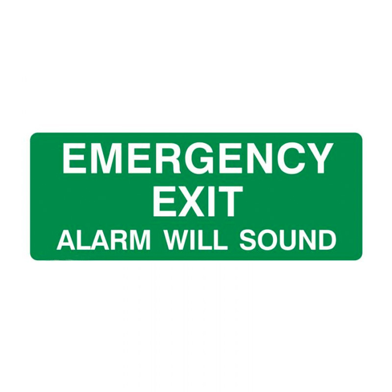Exit Sign - Emergency Exit Alarm Will Sound, 450mm (W) x 180mm (H), Bradyglo Self Adhesive Vinyl 
