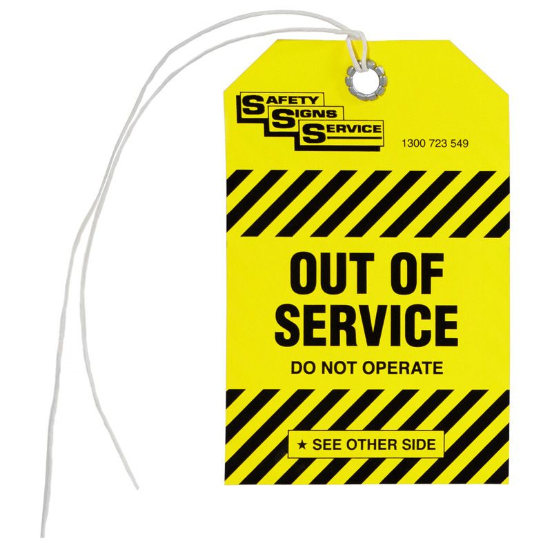 Lockout Tags - Tearproof Tag, Out of Service, 75mm (W) x 125mm (W), Pack of 100