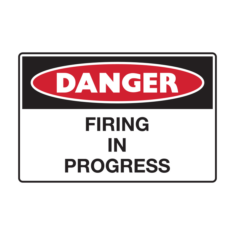Danger Sign - Firing In Progress, 450mm (W) x 300mm (H), Metal, Class 1 Reflective
