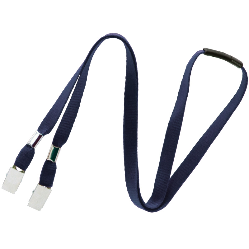Double Bulldog Clip Event Lanyard With Breakaway, 10mm, Navy Blue, Pack Of 100