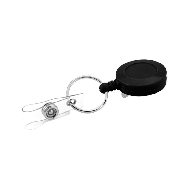 ID Badge Reel with Split Ring and ID Card Strap, Belt Clip, Black, Pack 25