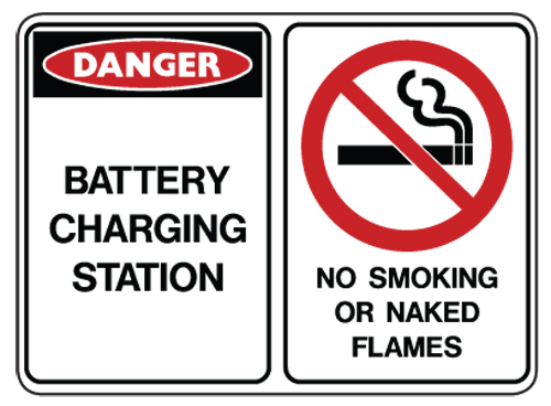 Battery Charging Signs - Battery Charging Station/No Smoking Or Naked Flames W/Picto