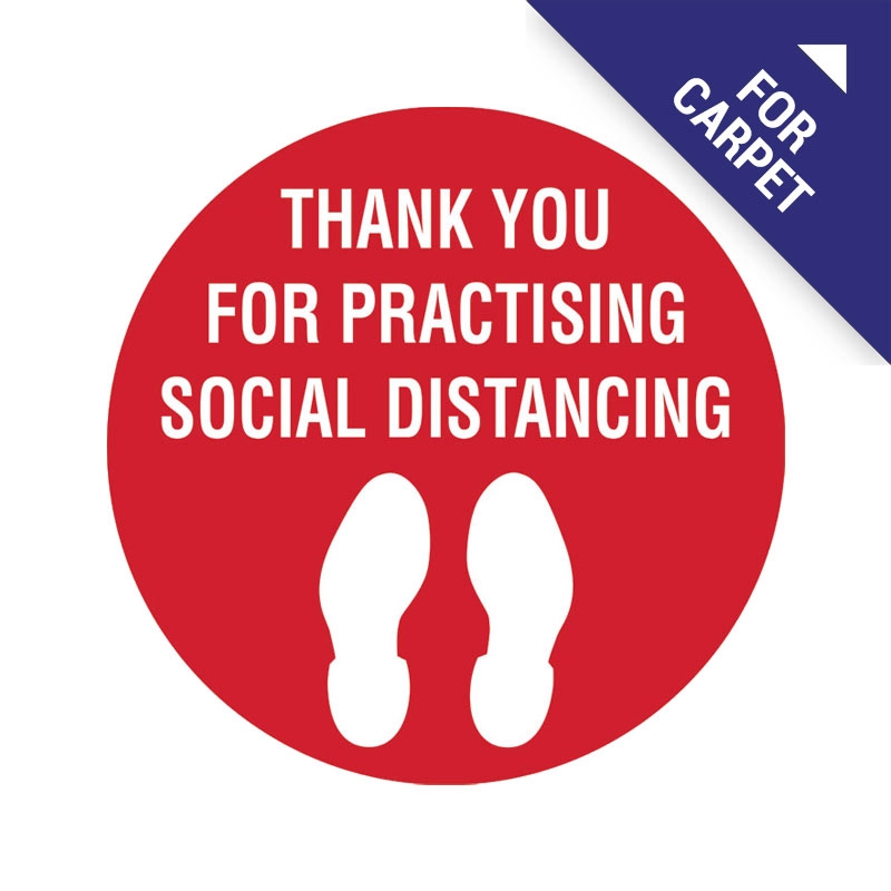 Carpet Floor Marking Sign - Thank You For Practising Social Distancing, 300mm