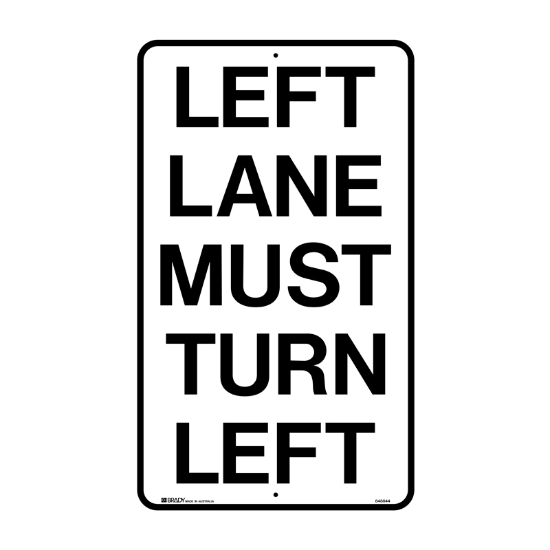 Regulatory Road Sign - R2-9 Left Lane, Left Lane Must Turn Left, Class 1 Reflective, Aluminium, 450x750mm