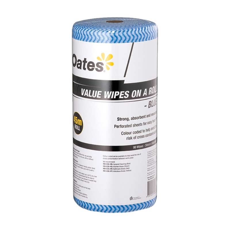 Oates Value Cleaning Wipes, 90 Sheet Roll 30cm x 50cm, Blue
